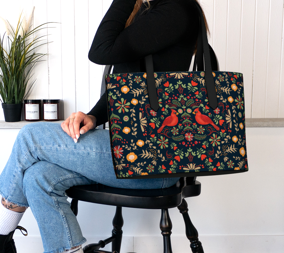 Cardinal Holiday Vegan Leather Tote Bag