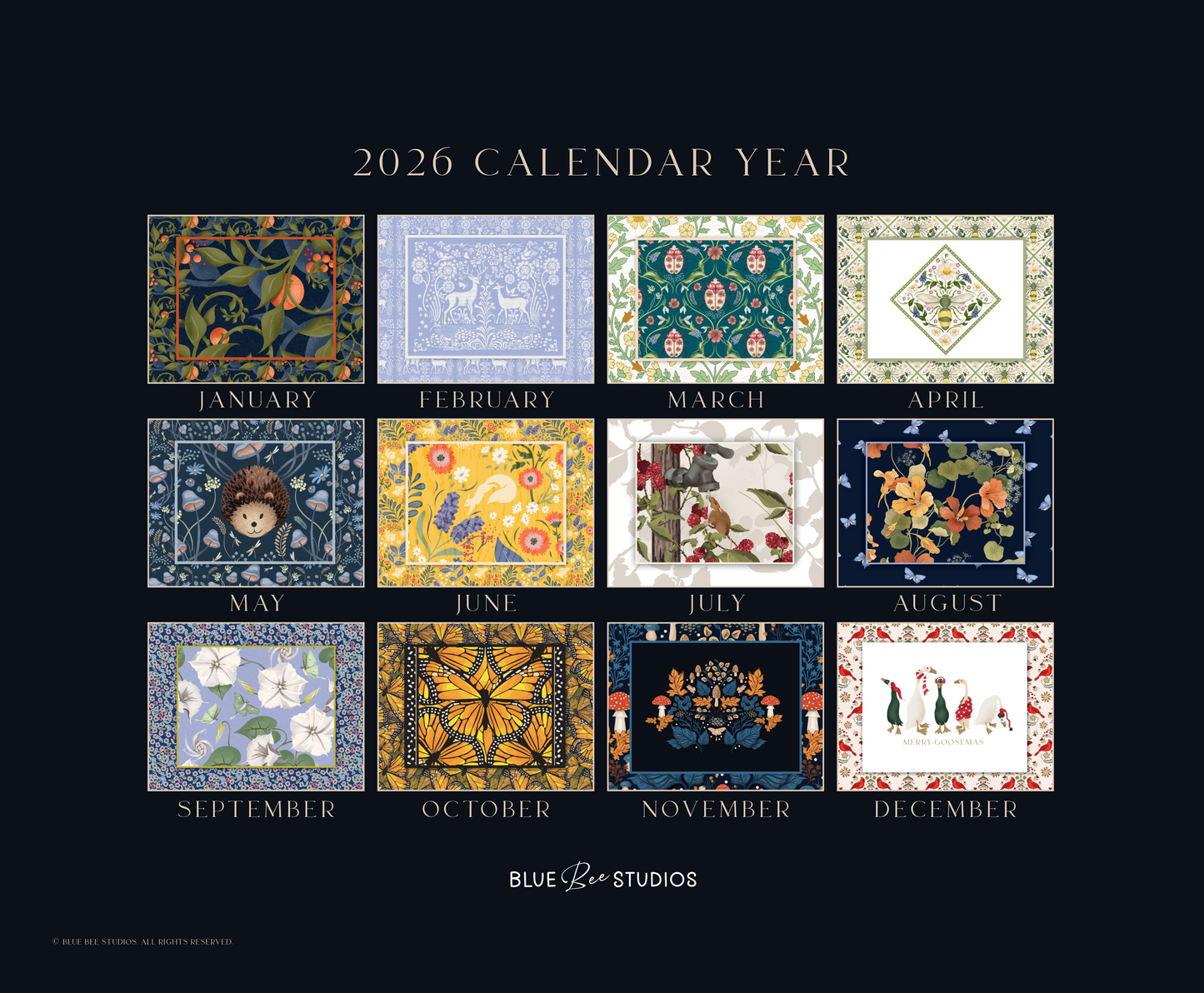 2026 Blue Bee Studios Wall Calendar