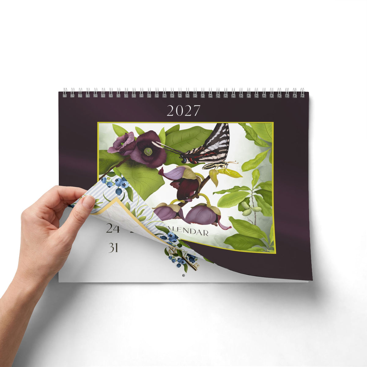 2027 Sue Krizman wall calendar featuring a butterfly and botanical illustration