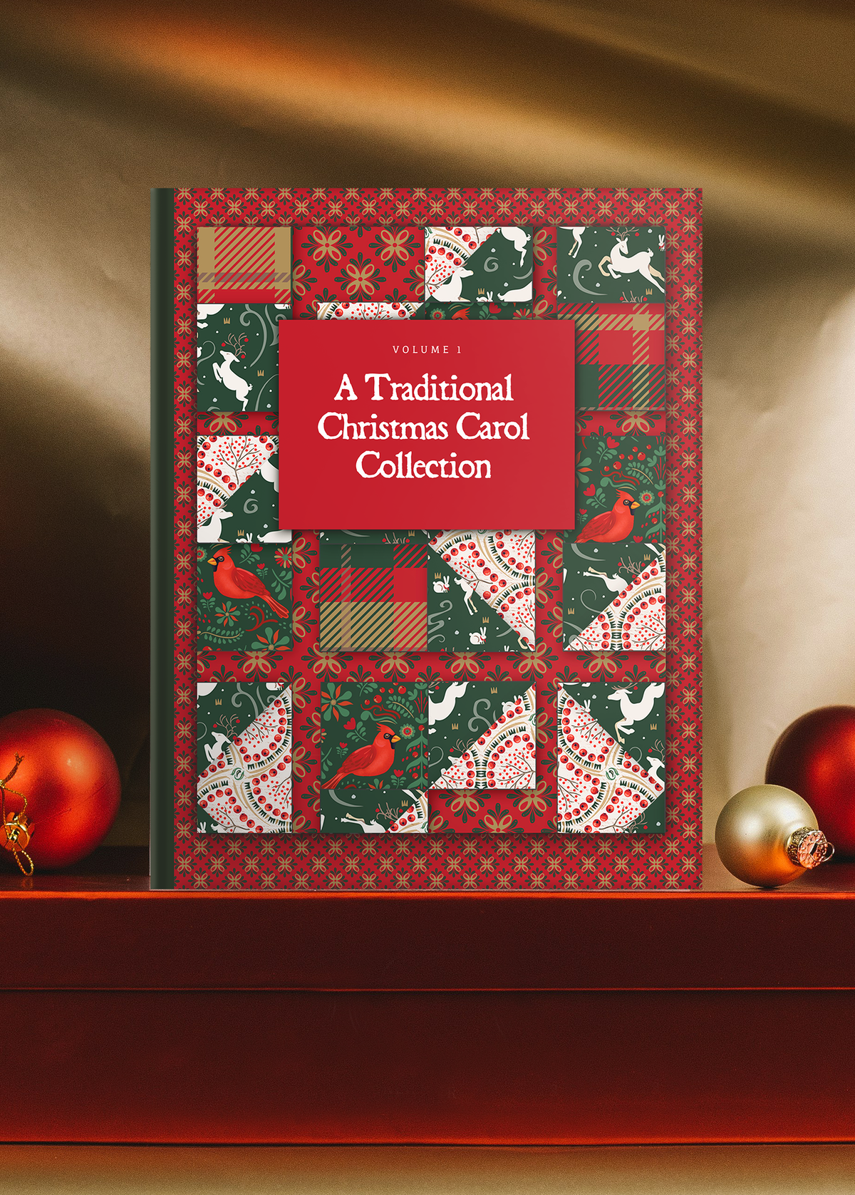 A Traditional Christmas Carol Collection book resting on presets.