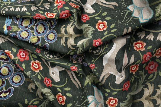 A folded close up detail of Heritage Garden silk scarf.